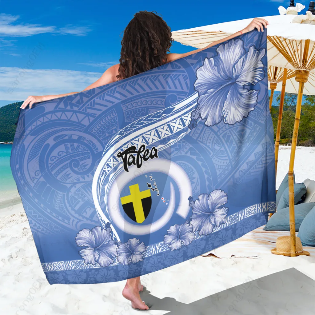 Yellow Hibiscus Sand Drawing Tafea Vanuatu Sarong with Pacific Pattern Tropical Beach Wrap Wholesale Pareo - main view