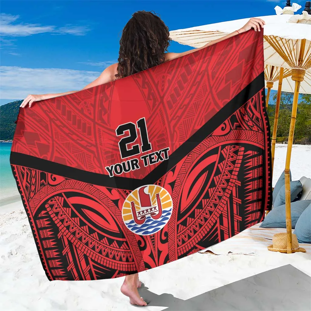 Black Gold Tribal Champion Text Hibiscus Print Sarong Tahiti Football Wave Polynesian Island Beach Wrap Custom Pareo - main view
