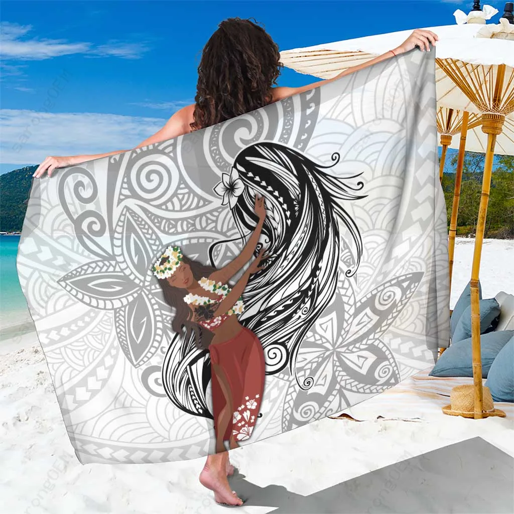 White Plumeria Polynesian Floral Print Sarong Tahitian Beach Wrap Pareo Island Resort Cover Up Wholesale - main view