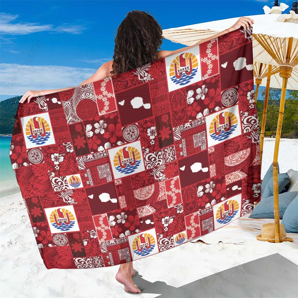 Multicolor Patchwork Xmas Vibes Tropical Floral Palm Print Sarong Polynesian Beach Wrap Wholesale Pareo - main view