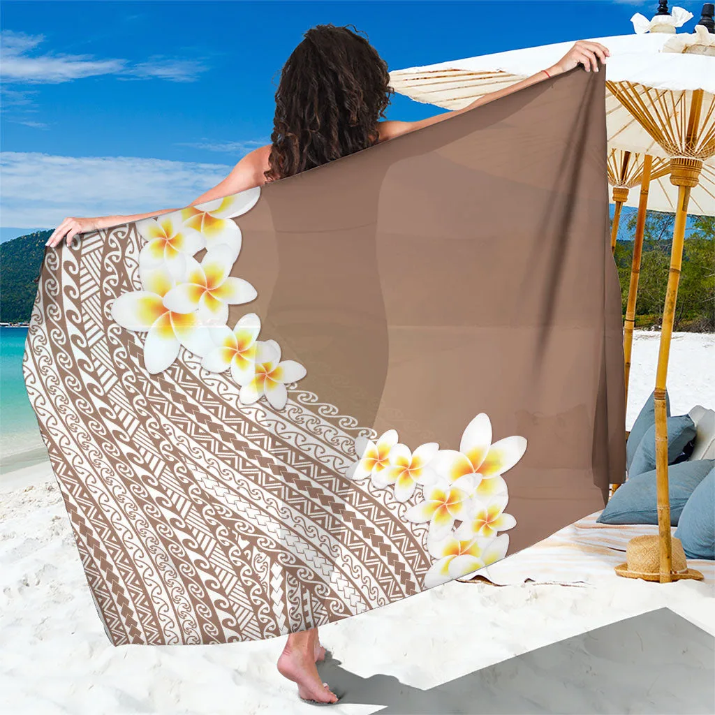 Tahiti Plumeria Tribal Pattern Sarong Wave Style Brown - main view