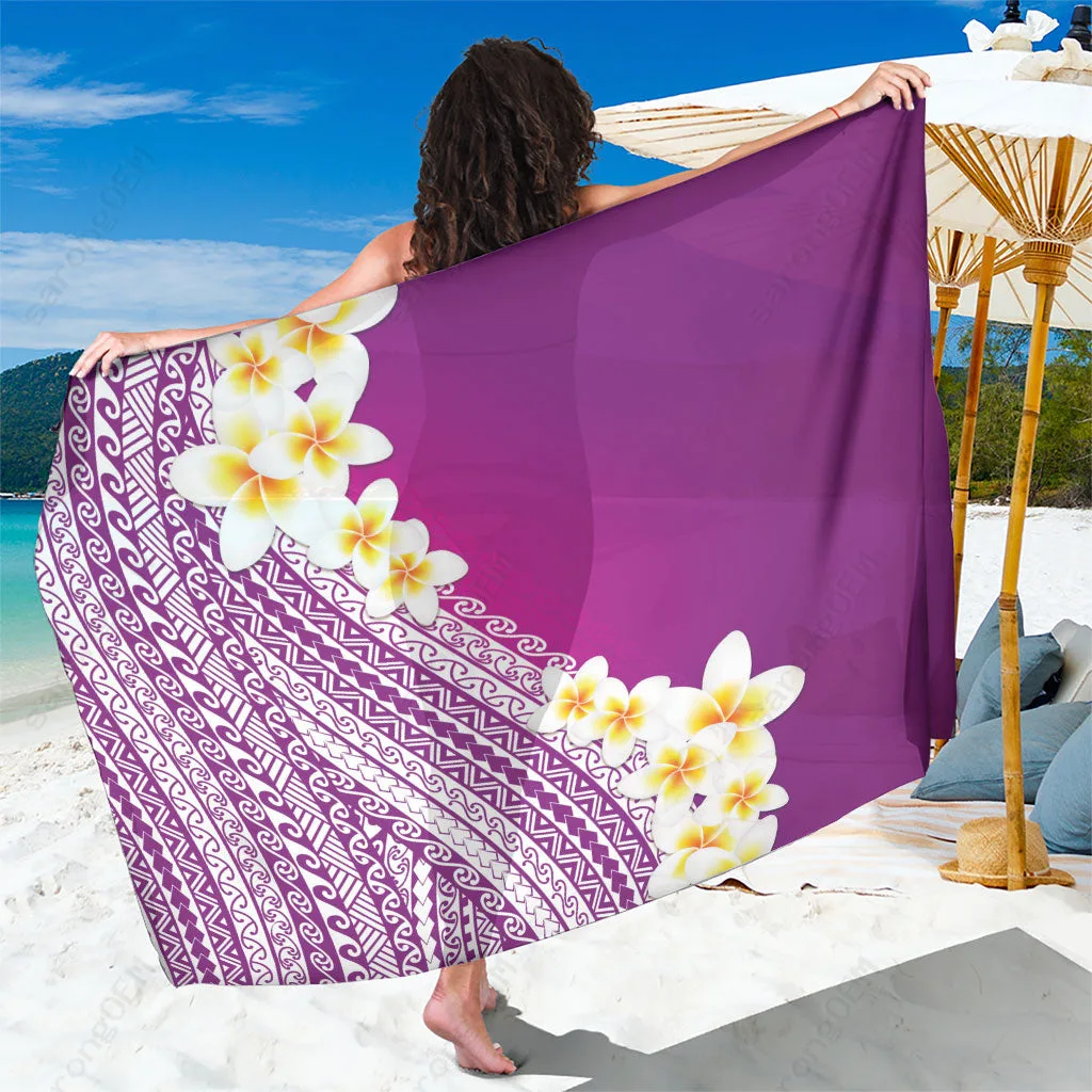 Purple Wave Tribal Plumeria Print Sarong Polynesian Style Beach Wrap Wholesale Pareo - main view