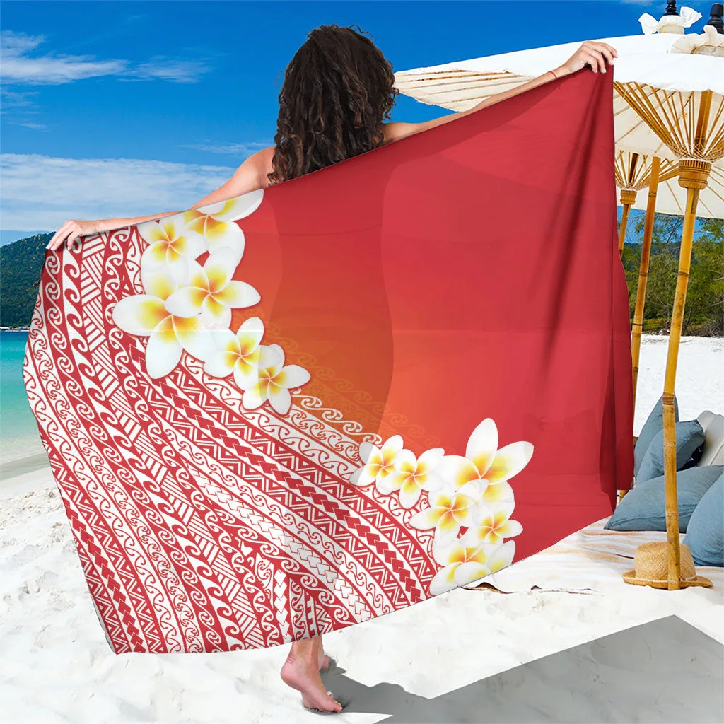 Tahiti Plumeria Tribal Pattern Sarong Wave Style Red - main view