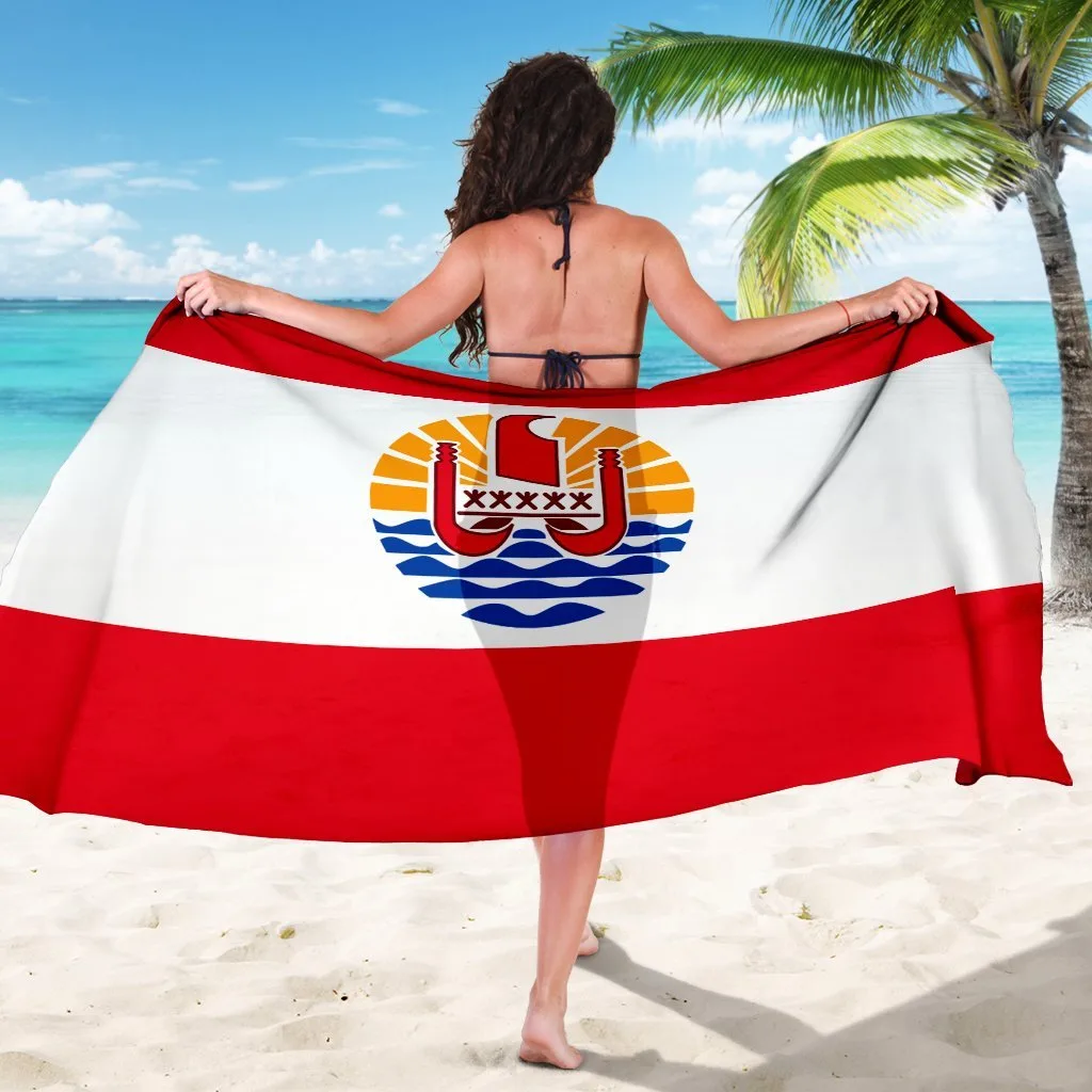 Tahiti Flag Print Sarong Viscose Rayon Beach Wrap Polynesian Style Summer Resort Cover Up Wholesale - main view