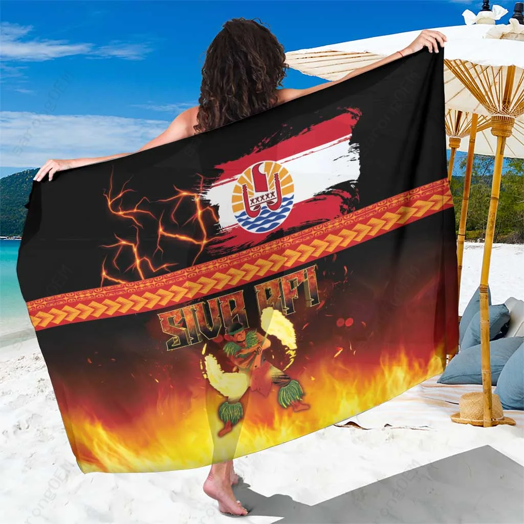 Black Tribal Tahitian Siva Afi Fire Knife Dancer Print Sarong Polynesian Beach Wrap Wholesale Pareo