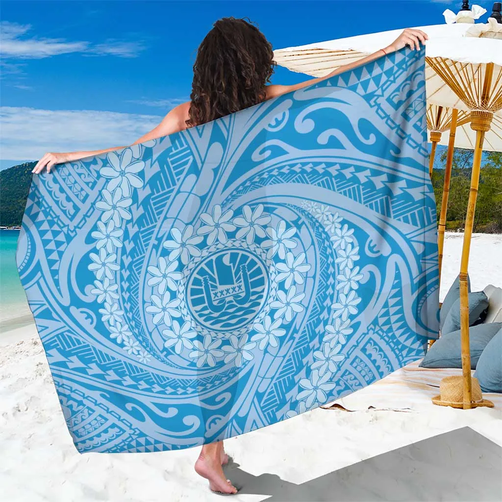 Blue Polynesian Tiare Flower Hibiscus Tribal Print Sarong Beach Wrap Summer Island Resort Pareo Wholesale - main view