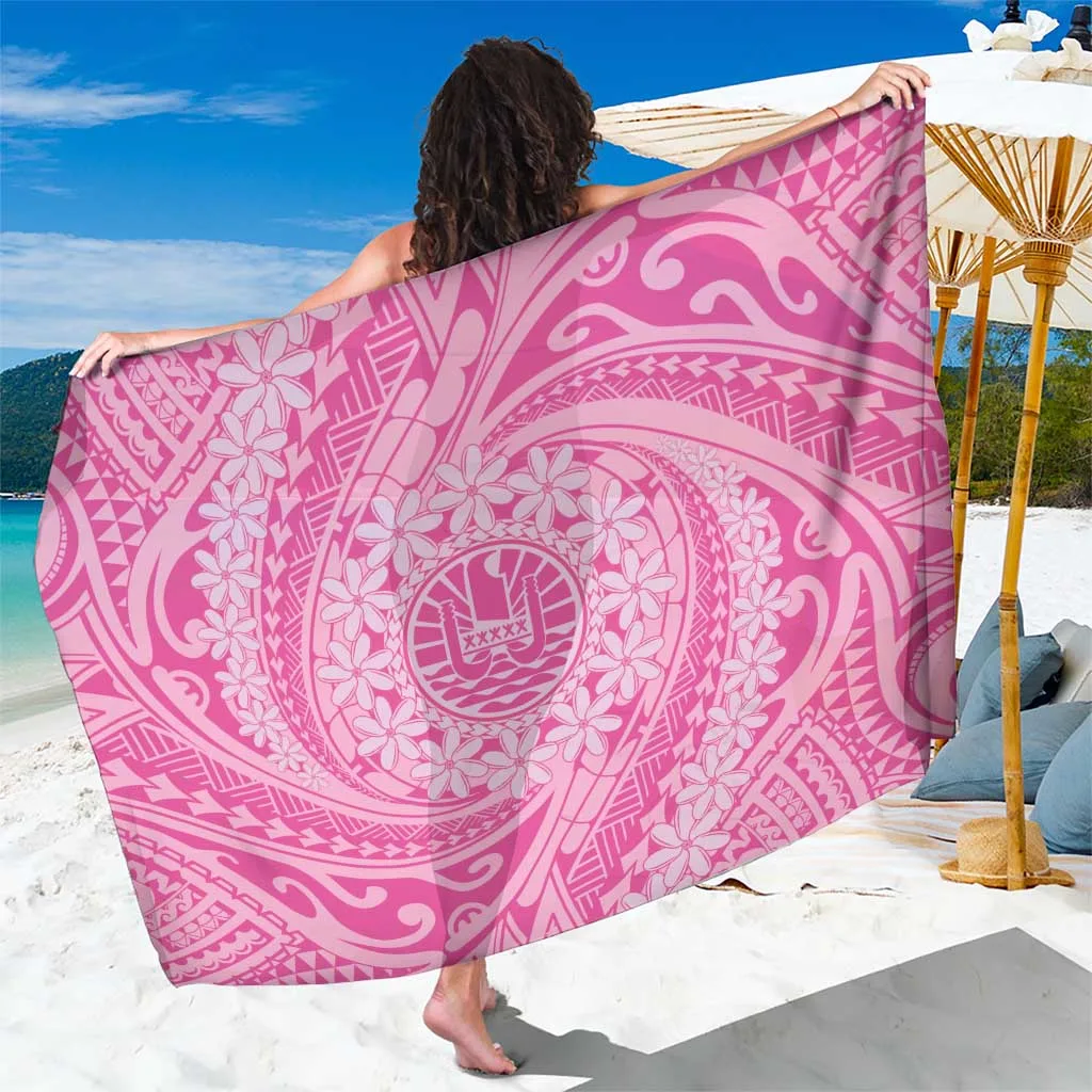 Pink Polynesian Tiare Flower Hibiscus Tribal Print Sarong Beach Wrap Dress Resort Cover Up Wholesale Pareo - main view