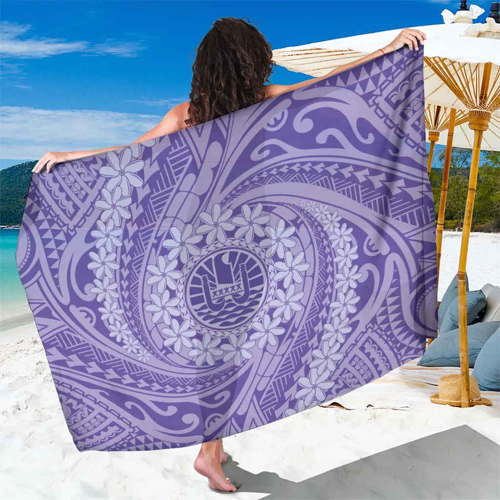 Purple Tahitian Tiare Flower Hibiscus Tribal Print Sarong Polynesian Beach Wrap Pareo for Resort Hotel Wholesale - main view