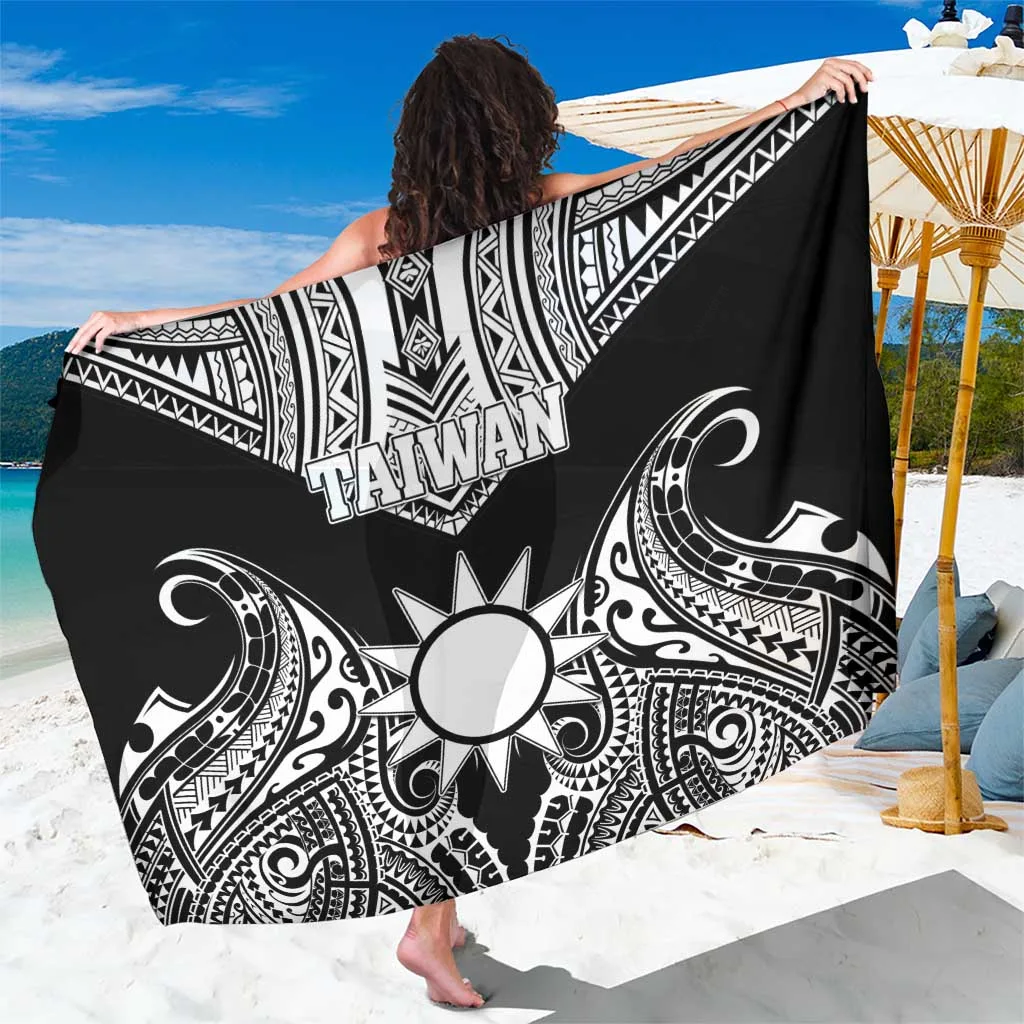 Black Tribal Tattoo Geometric Print Sarong Polynesian Style Beach Wrap for Resort Hotel Wholesale Pareo - main view