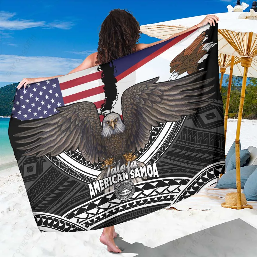 Black Bald Eagle Polynesian Tattoo Print Sarong Samoan Flag Day Beach Wrap Wholesale Pareo - main view