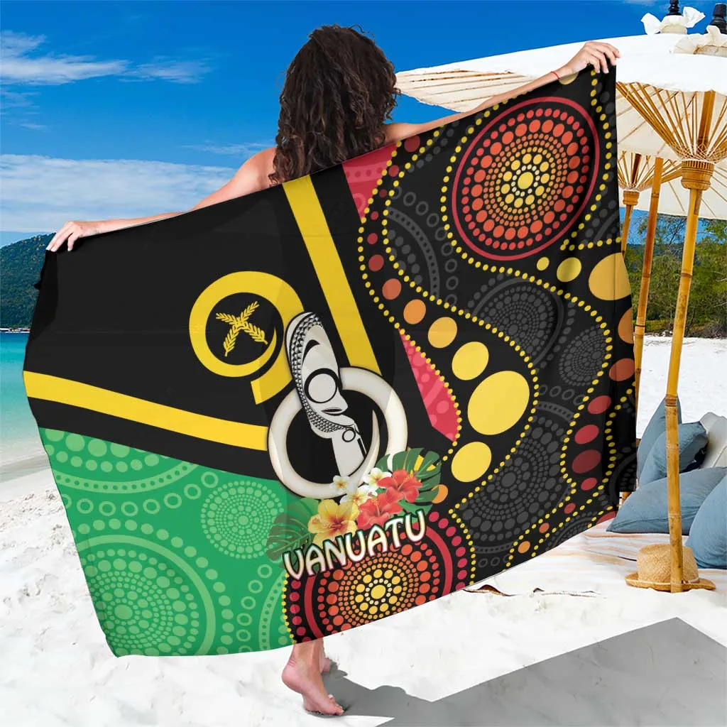 Black Vanuatu Tamtam Drum Boar Tusk Aboriginal Flag Print Sarong South Pacific Tribal Beach Wrap Wholesale Pareo - main view
