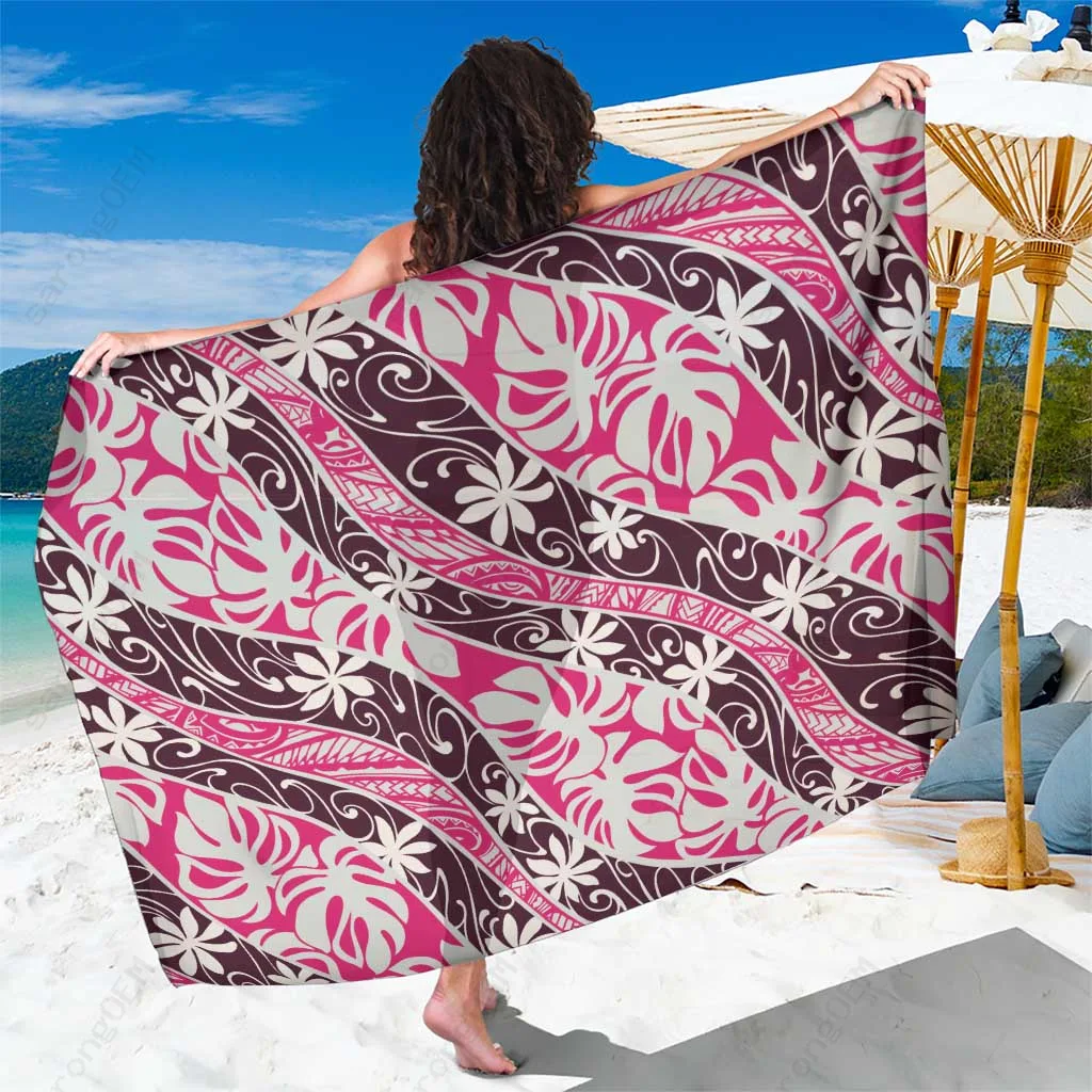 Green Monstera Polynesian Print Sarong Beach Wrap Tropical Island Cover Up Wholesale Pareo - main view