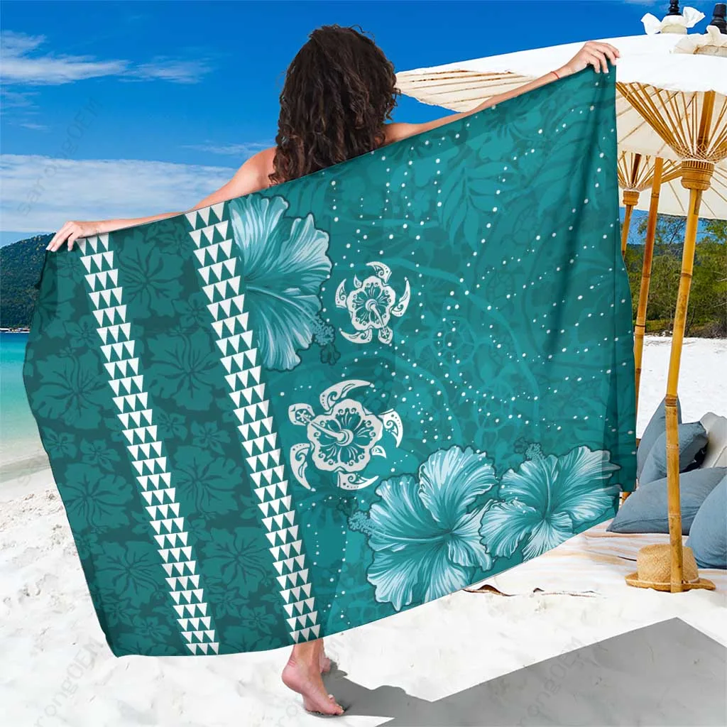 Teal Hibiscus Turtle Tribal Print Sarong Hawaiian Beach Wrap Pareo Wholesale