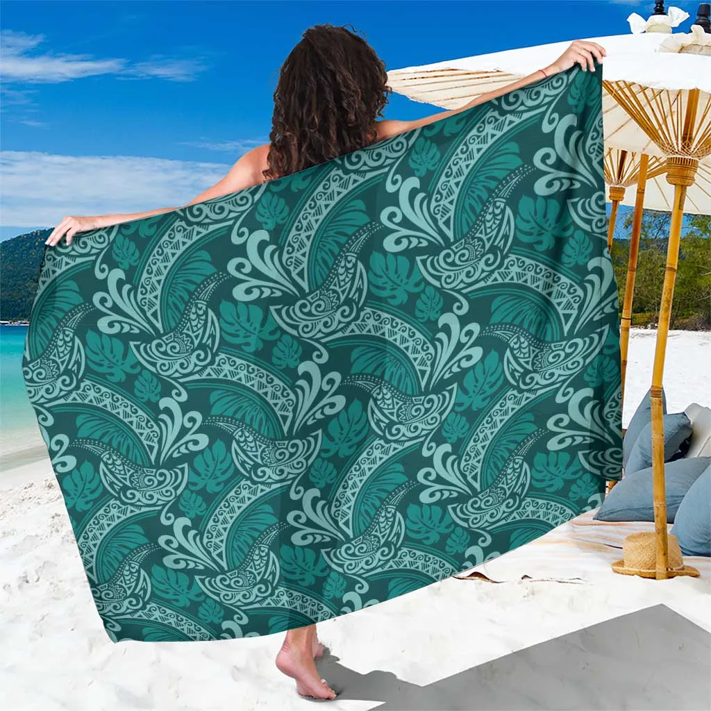 Teal Monstera Tribal Print Sarong Polynesian Beach Wrap Pareo Wholesale Custom - main view