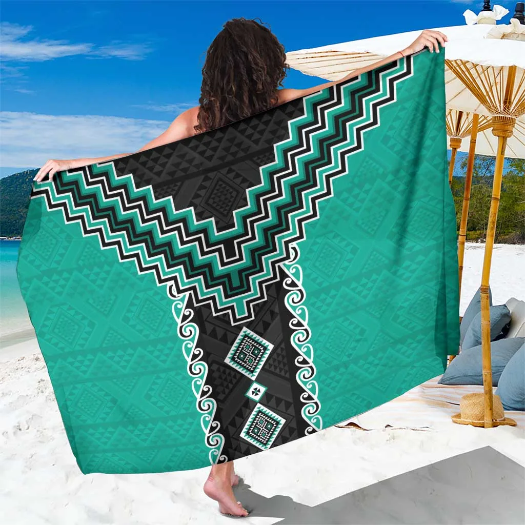 Teal Niho Taniwha Poutama Geometric Print Sarong South Pacific Beach Wrap Wholesale Pareo - main view