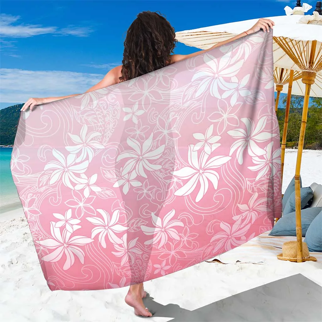 Pink Hibiscus Tiare Tahiti Motif Print Sarong Polynesian Tropical Beach Wrap Pareo for Resort Hotel Wholesale - main view