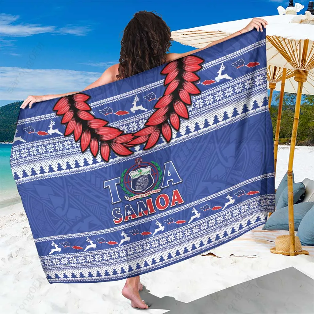 Blue Samoan Christmas Ula Fala Sarong Polynesian Beach Wrap Pareo Wholesale - main view