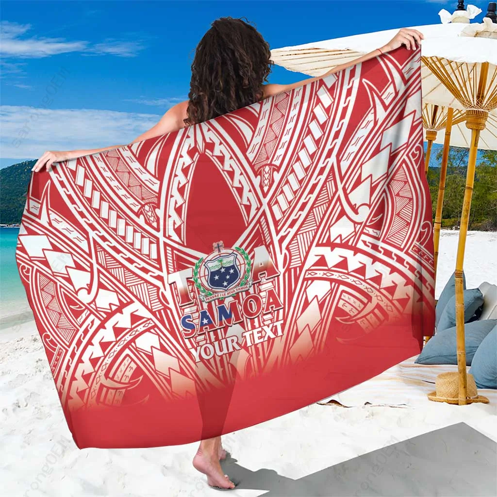 Red Polynesian Samoa Turtle Hibiscus Print Sarong Beach Wrap Custom OEM Pareo - main view