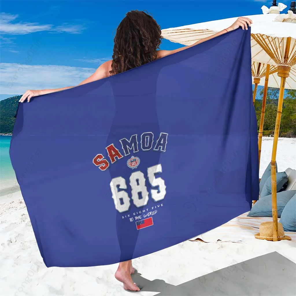 Navy Samoa Rugby Six Eight Five To The World Print Sarong Polynesian Beach Wrap Wholesale Lavalava - main view