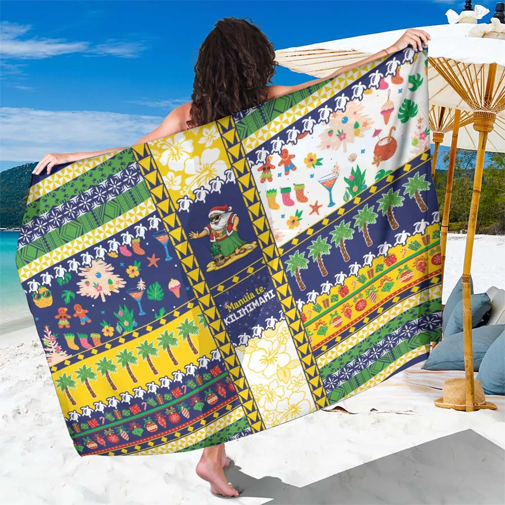 Red Christmas Snowflake Tree Holly Print Sarong Tropical Festive Beach Wrap Wholesale Pareo - main view