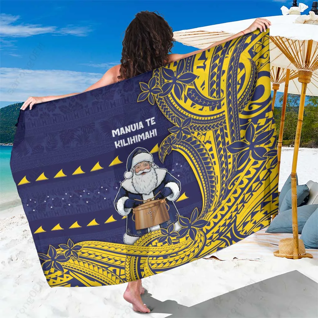 Tribal Waves Christmas Sarong Santa Tuluma Polynesian Beach Wrap Pareo Wholesale - main view