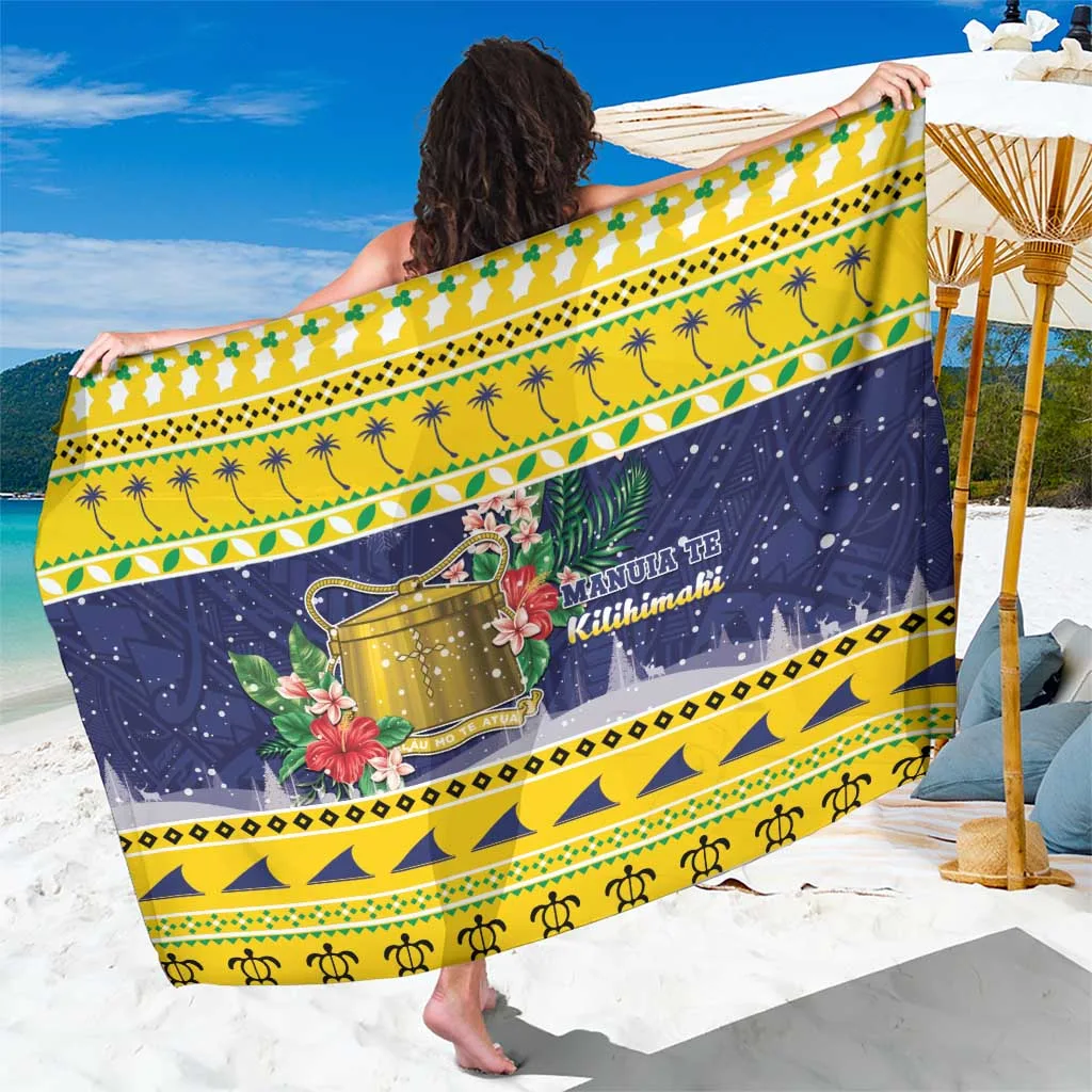 Red Green Christmas Sarong with Tribal Snowflake Print Polynesian Holiday Beach Wrap Wholesale Pareo - main view