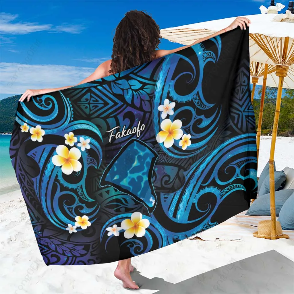 Pink Plumeria Polynesian Tattoo Map Print Sarong Beach Wrap Island Resort Pareo OEM - main view