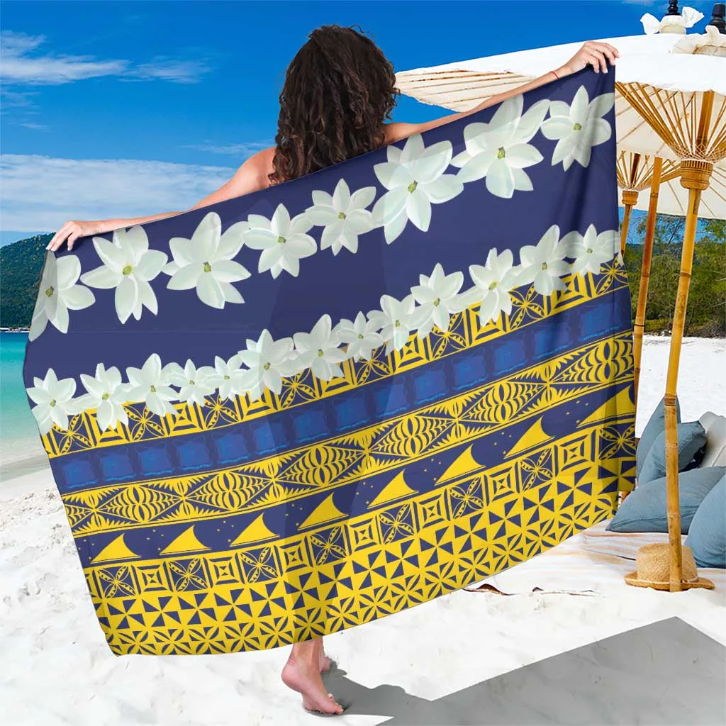 White Tokelau Tuluma Gardenia Thunbergia Print Sarong South Pacific Cultural Beach Wrap Wholesale Pareo - main view