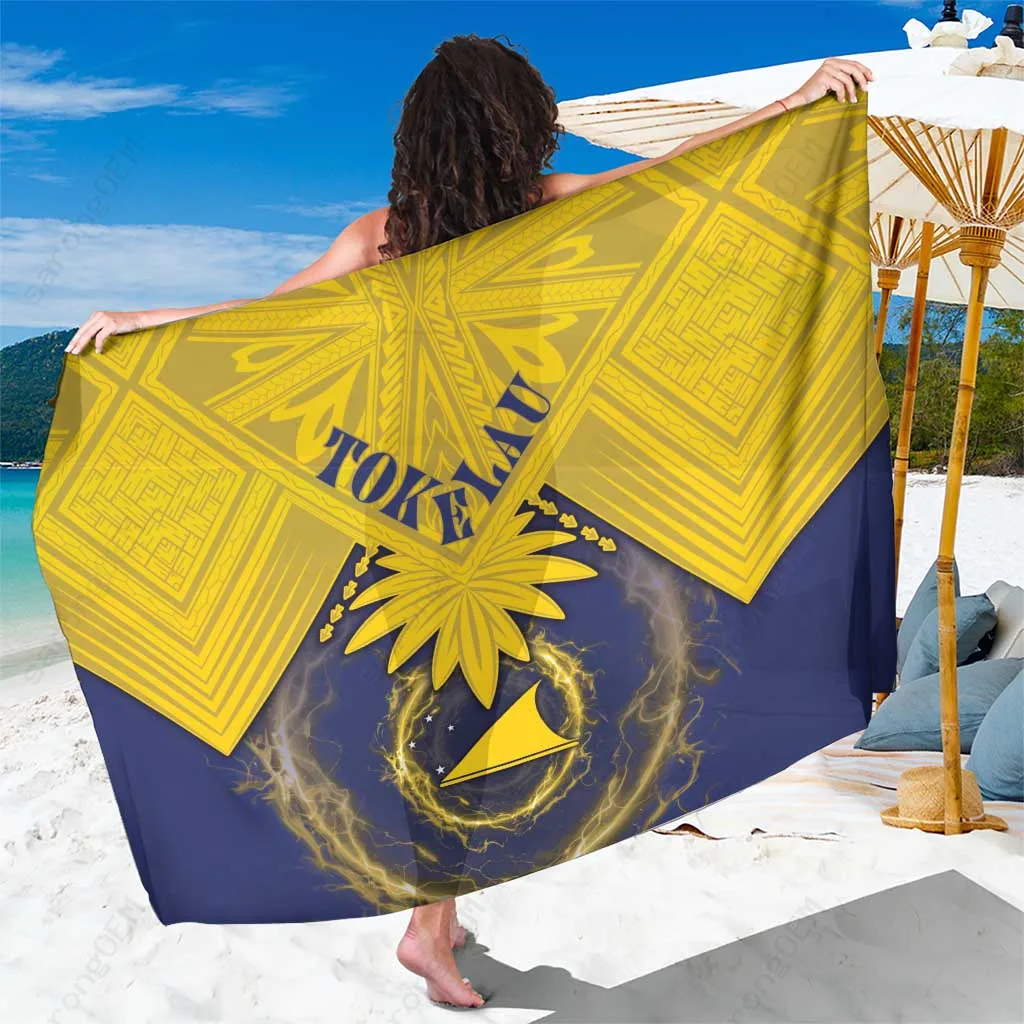 Navy Tokelau National Badge Tattoo Print Sarong Polynesian Beach Wrap Resort Cover Up Wholesale Pareo - main view