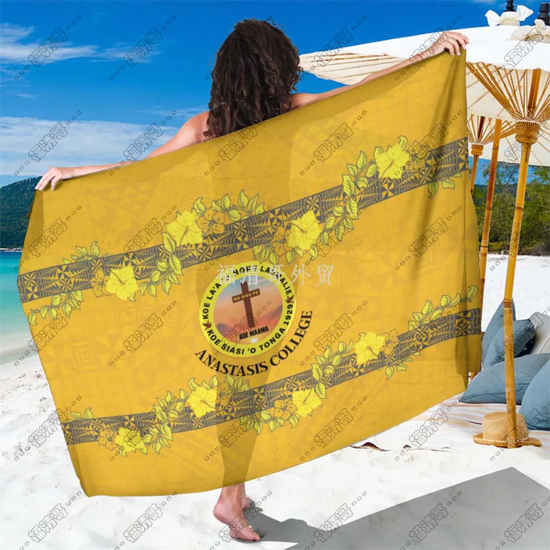 Tonga Anastasis College Hibiscus Tribal Sarong Pareo for Vacation Custom Printed Rayon Sarong - Custom Sarong