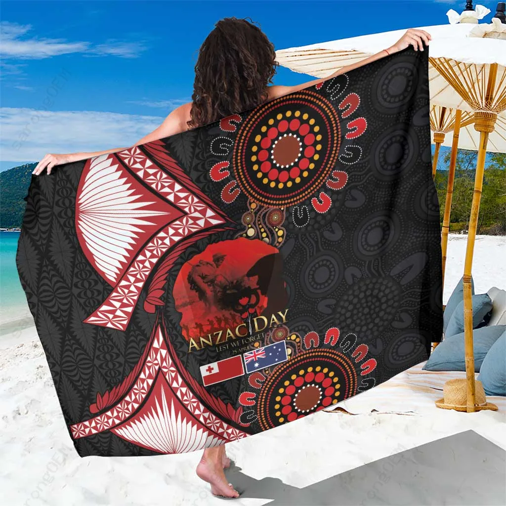 Navy Tonga Anzac Day Sarong Aboriginal Ngatu Art Gallipoli Print Beach Wrap Polynesian Resort Cover Up Wholesale Pareo - related