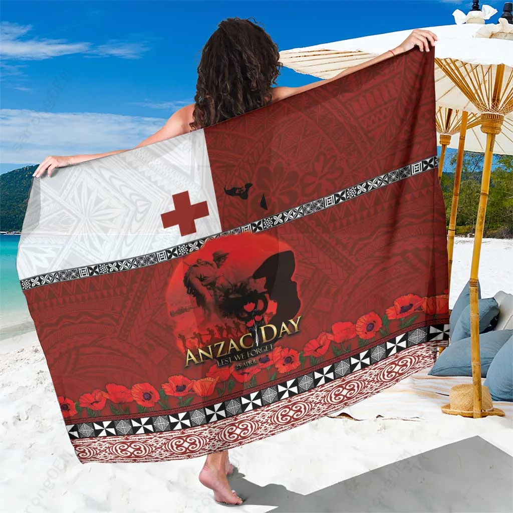 Tongan Anzac Day Tribal Sarong Gallipoli Lest We Forget Ngatu Art Beach Wrap Custom Pareo