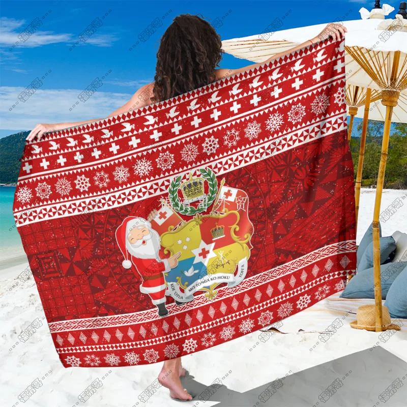 Tonga Christmas Santa Tribal Print Sarong Pareo for Holiday Custom Printed Rayon Sarong - Custom Sarong