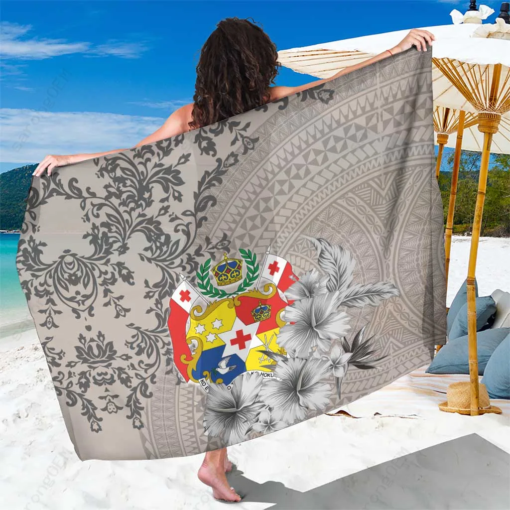 Red Hibiscus Tonga Ngatu Pattern Sarong Beach Wrap Polynesian Tropical Island Cover Up Wholesale Pareo