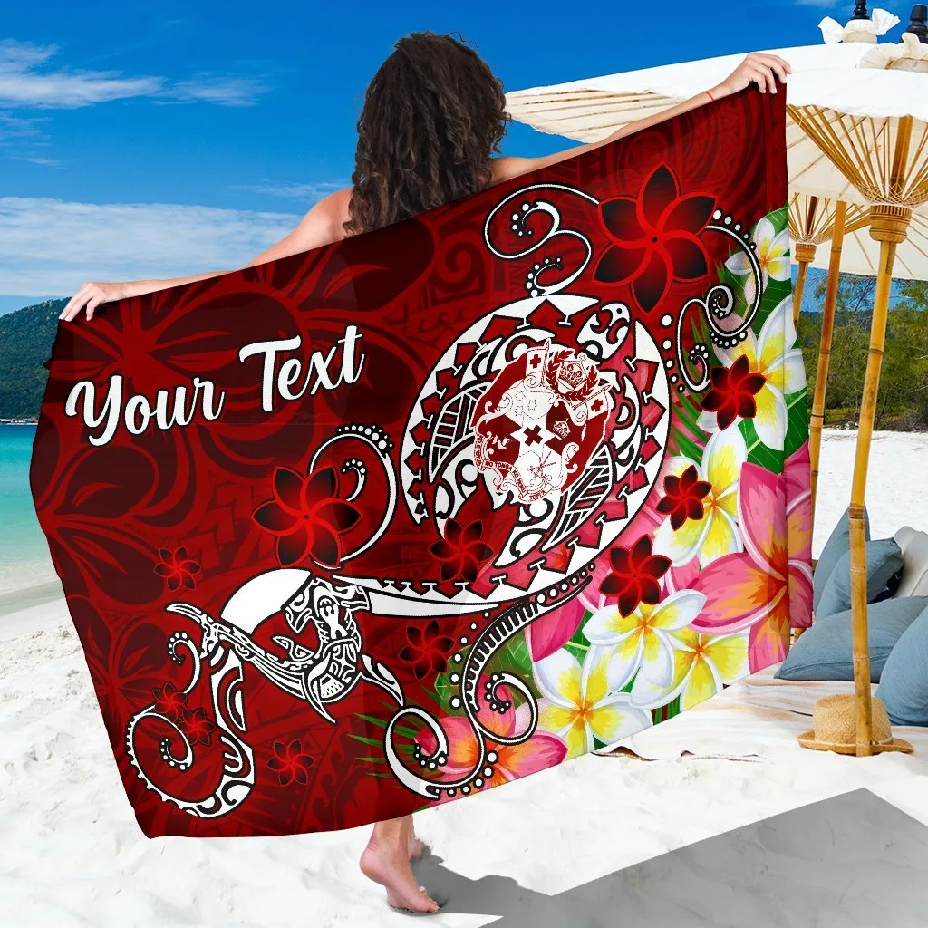 Tonga Custom Personalised Sarong Turtle Plumeria Red - main view