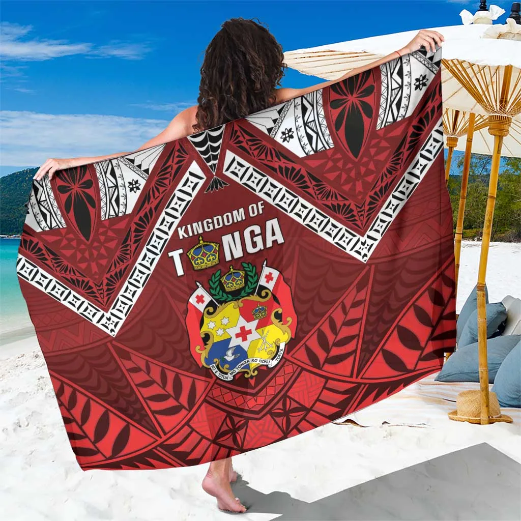 Red Gold Tongan Kupesi Mandala Hibiscus Print Sarong South Pacific Beach Resort Wrap Wholesale Pareo - main view