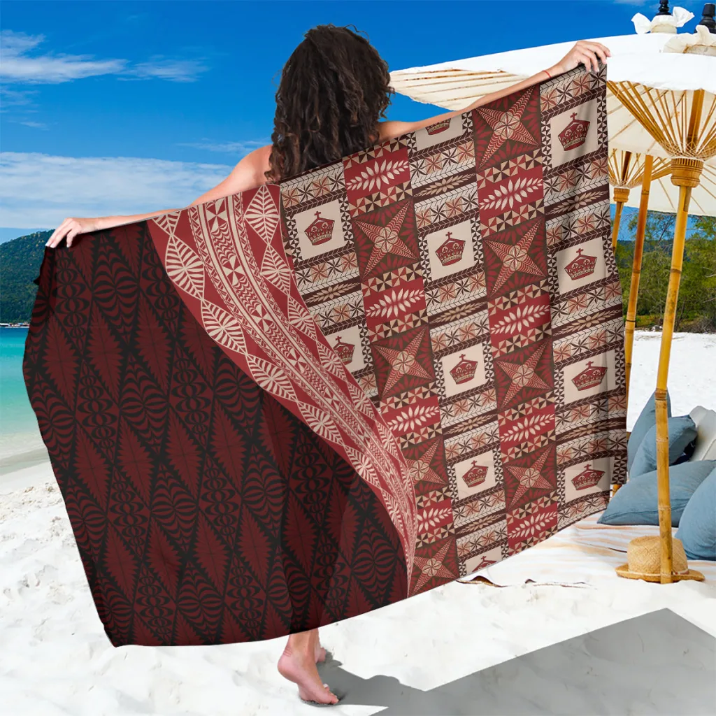Black Tonga Fonulei & Ngatu Pattern Sarong South Pacific Beach Wrap Pareo for Resort Hotel Wholesale - main view