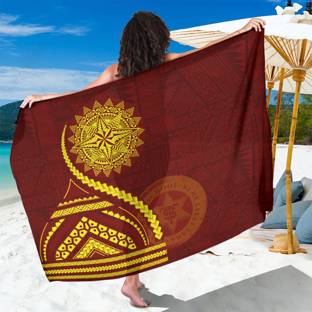 White Tonga High School Ngatu & Polynesian Pattern Print Sarong Beach Wrap Pareo for Resort Hotel Wholesale - main view