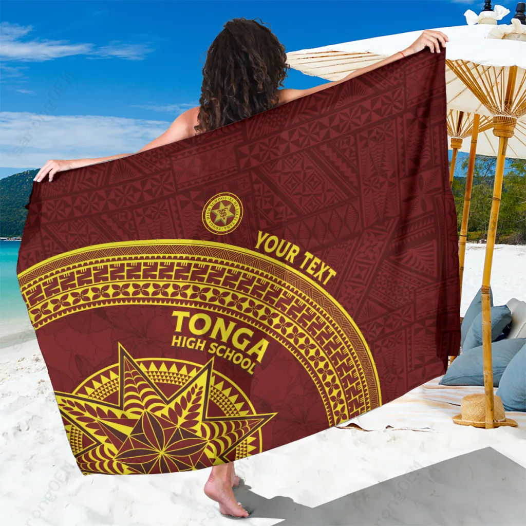 Tonga Ngatu Motif Gold Print Sarong Rayon Beach Wrap Polynesian Island Cover Up Wholesale Pareo