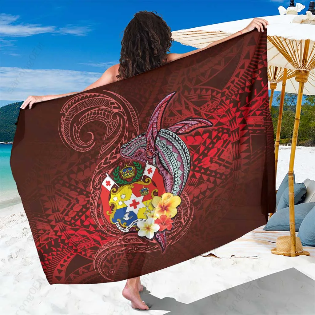 Navy Hibiscus Polynesian Whale Tattoo Print Sarong Tonga Island Beach Wrap Pareo Wholesale - main view