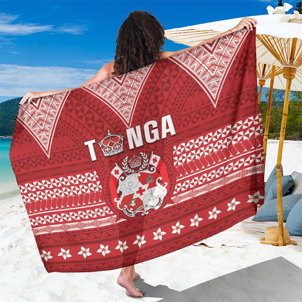 Tonga King Tupou VI Day Traditional Kupesi Pattern Sarong Beach Wrap Polynesian Island Cover Up Wholesale Pareo - main view