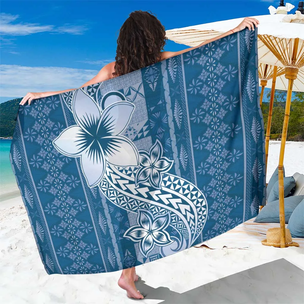 Tonga Blue Plumeria Tribal Print Sarong South Pacific Tropical Beach Wrap Wholesale Pareo - main view