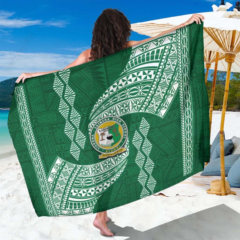 Deep Blue Gold Tribal Turtle Hibiscus Pattern Sarong Polynesian Tropical Island Beach Wrap Wholesale Pareo - main view