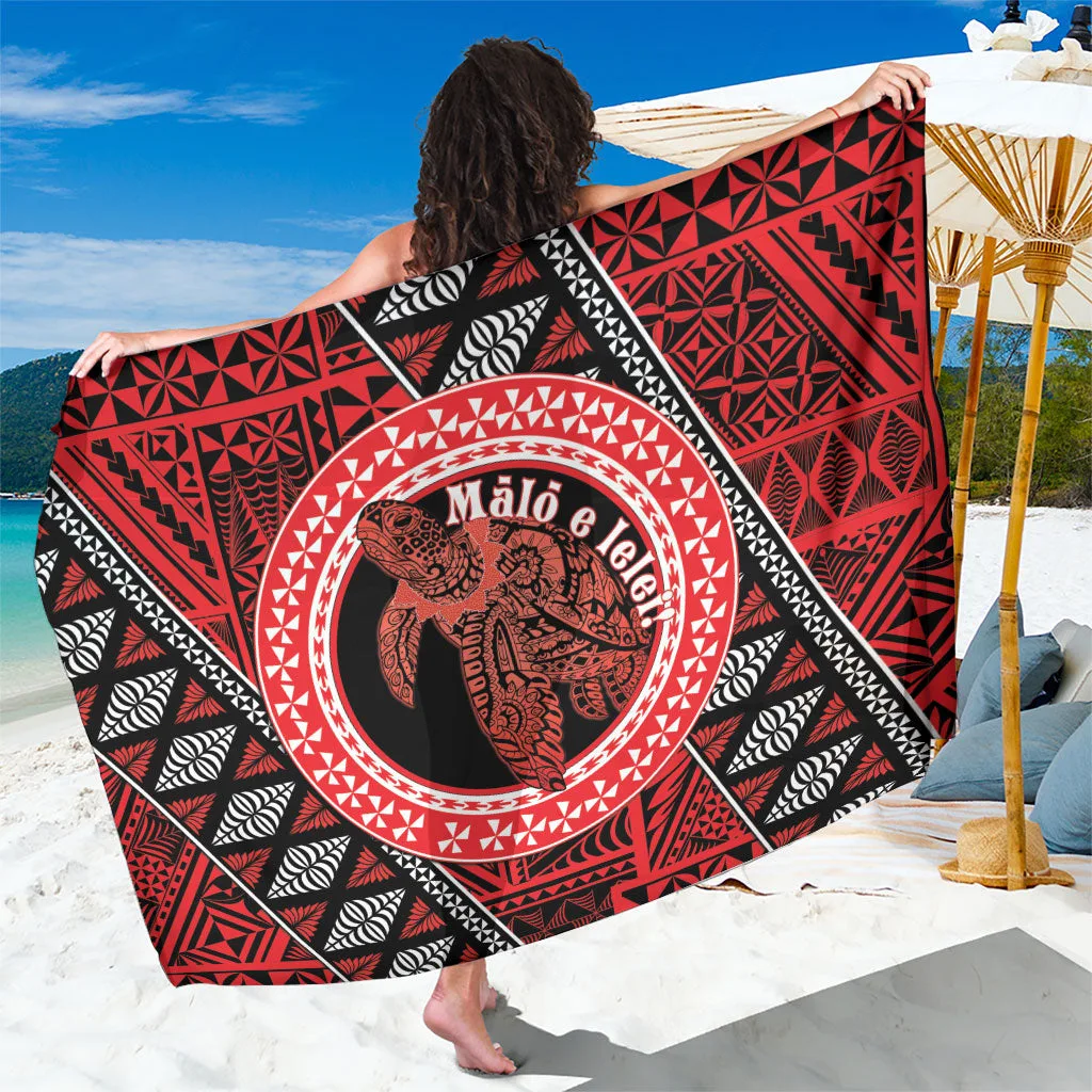 White Sarong with Turtle, Heilala & Frangipani Print Tonga Language Week South Pacific Beach Wrap Pareo Wholesale - main view