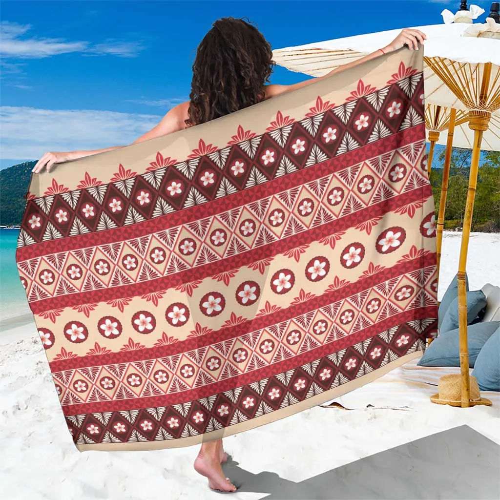 Dark Blue Tonga Tribal Frangipani Hibiscus Print Sarong South Pacific Cultural Beach Wrap Wholesale Pareo - main view