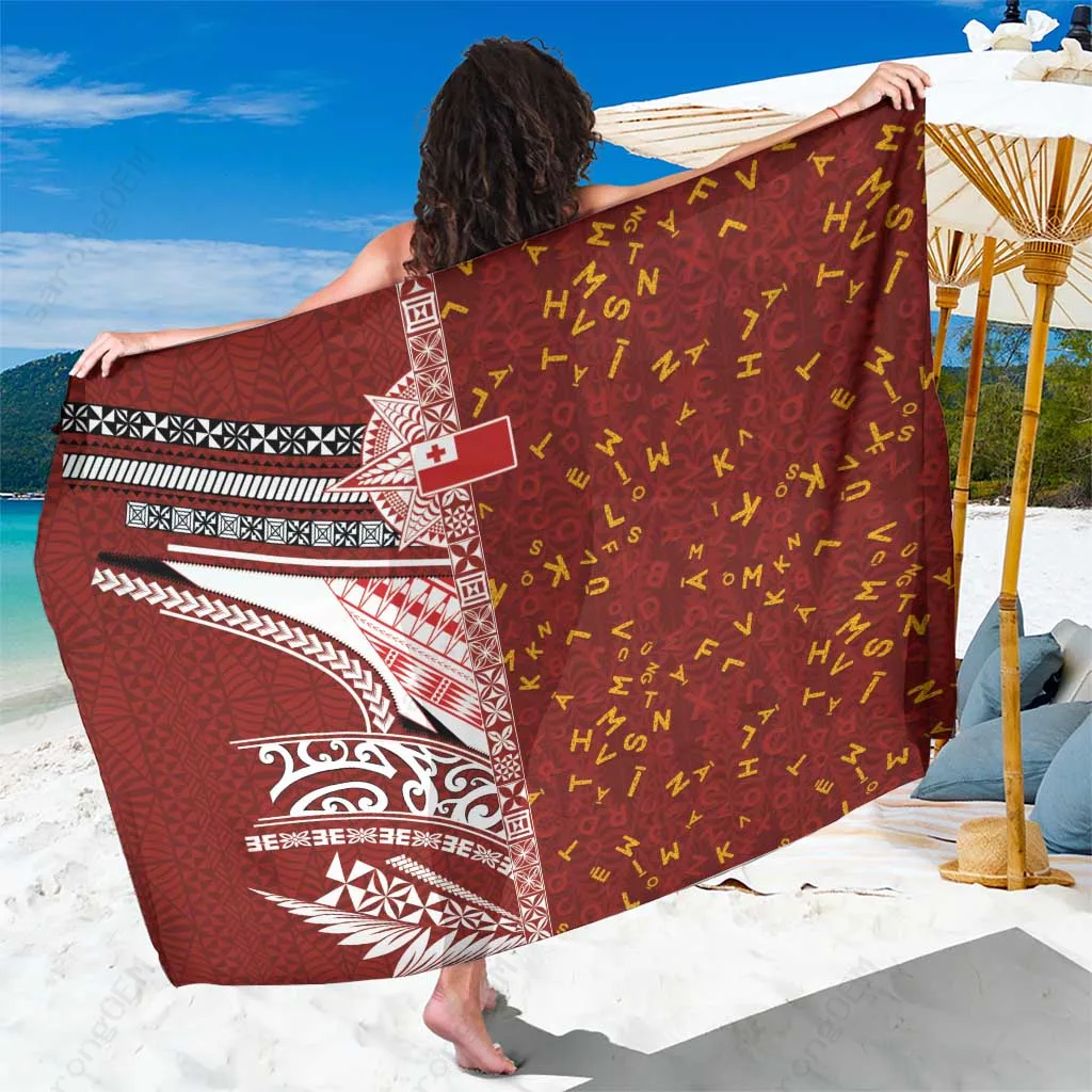 Cream Tongan Alphabet Ngatu Pattern Print Sarong Polynesian Island Beach Wrap Wholesale Pareo - main view