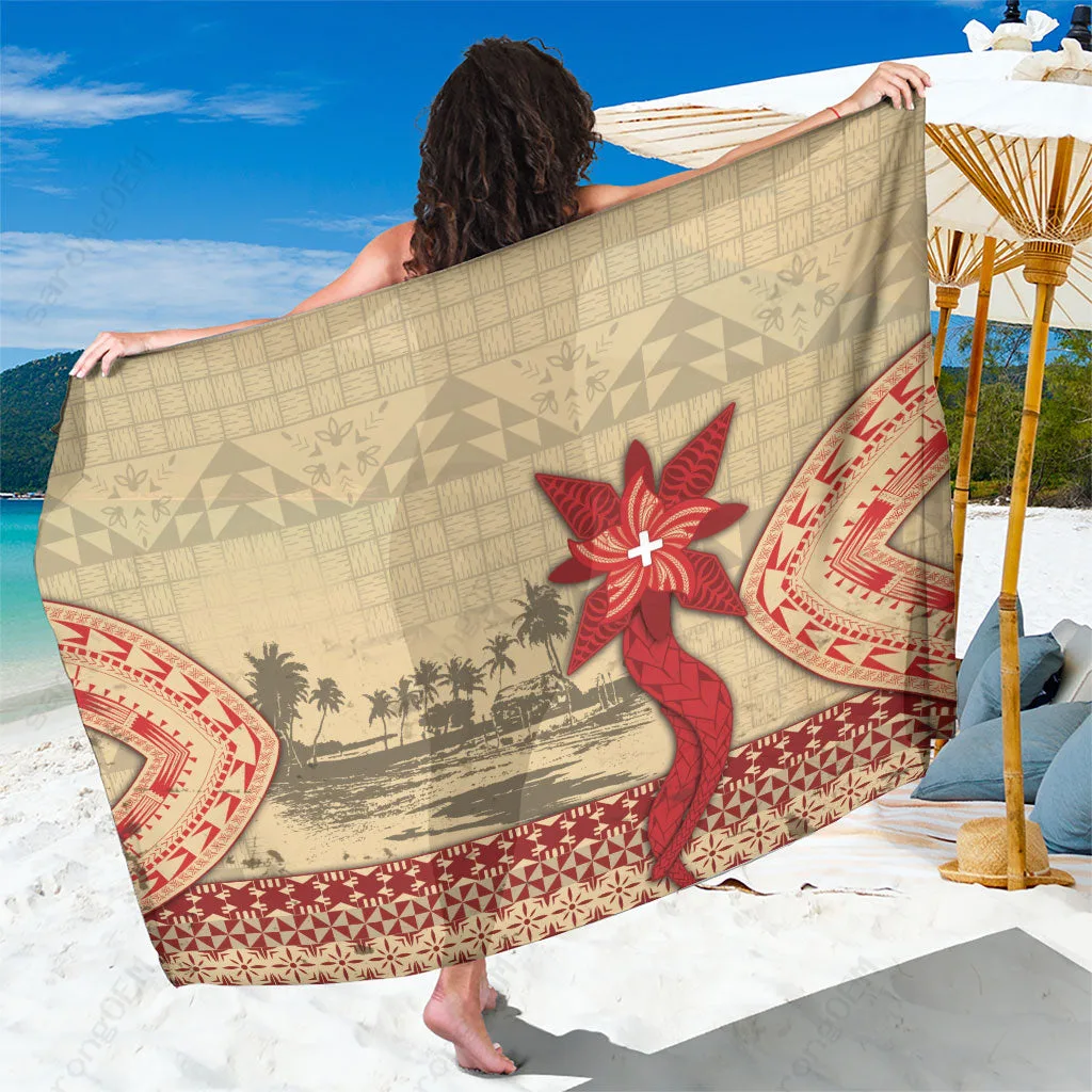 Tonga Tribal Cross Floral Pattern Sarong Polynesian Beach Wrap Cover Up Rayon Wholesale Pareo - main view