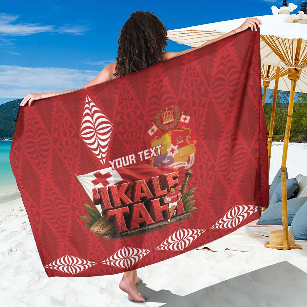 Red Gold Tongan Ngatu Pattern Custom Sarong Polynesian Beach Wrap for Resort Hotel Wholesale Pareo - main view