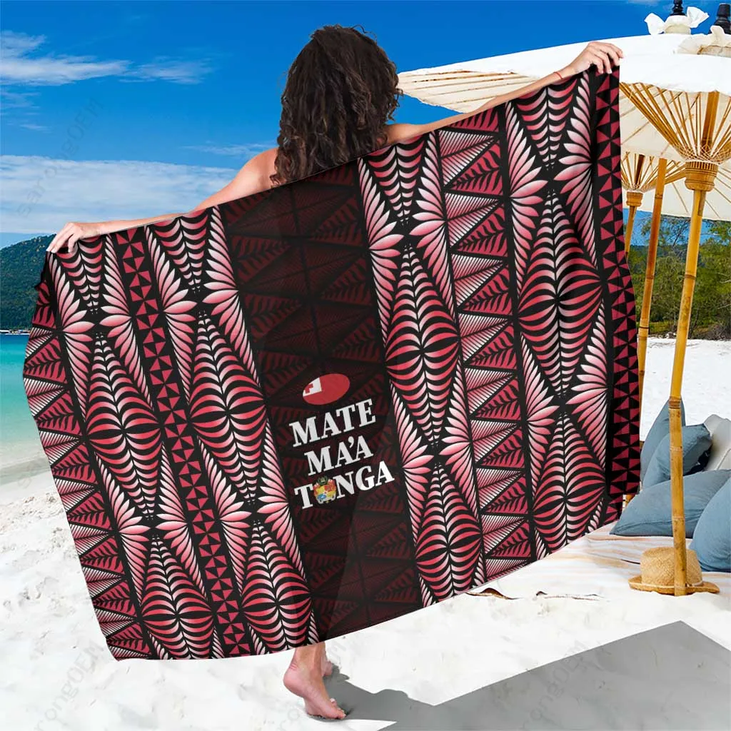 Tonga Red Black Geometric Ngatu Motif Print Sarong South Pacific Tropical Beach Wrap Wholesale Lavalava - main view