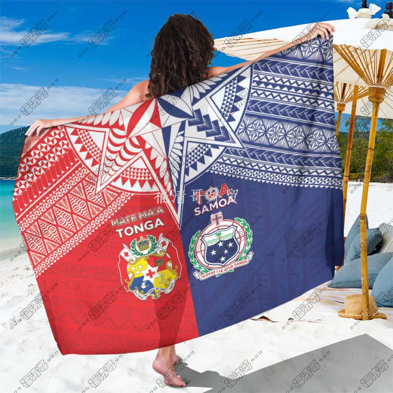 Tonga Samoa Combined Tribal Crest Print Sarong Pareo for Beachwear Custom Printed Rayon Sarong - Custom Sarong